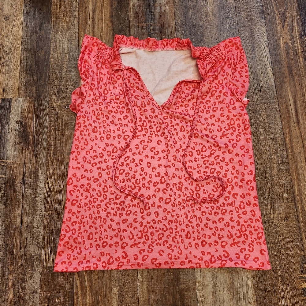Pink and Red Animal Print Top